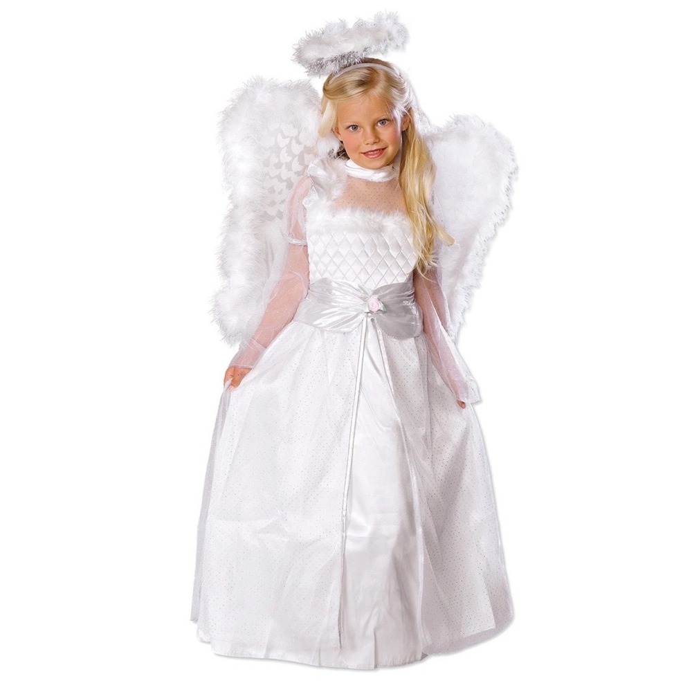 Rubies Rosebud Angel Halloween Costume Kids White Silver Dress Wings Halo 8-10 M